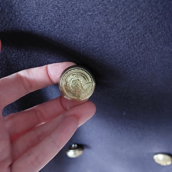 BALMAIN x hm wool coat. dark purple with classic gold buttons. Size 2 - Picture 6 of 7